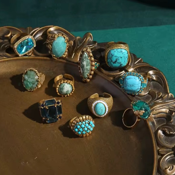 Couture Malachite&Crystal Ring Bold Luxury Statement Piece - Picture 3 of 4